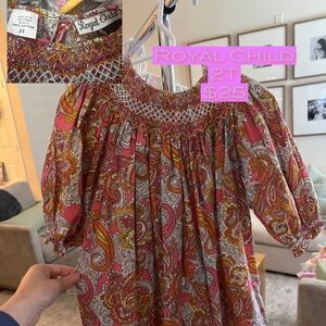 Royal Child Paisley Pink and Orange Smocked Romper